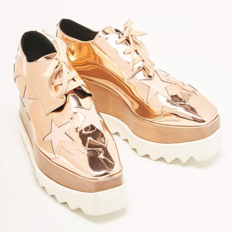Pre Owned Stella McCartney Rose Gold Faux Leather Elyse Star Platform Sneakers Size 35