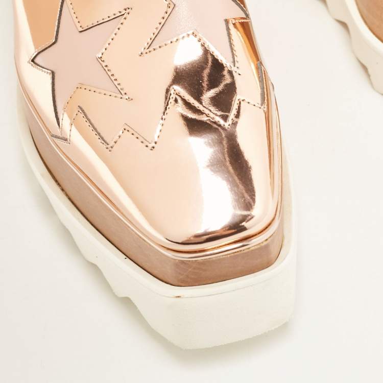 Pre Owned Stella McCartney Rose Gold Faux Leather Elyse Star Platform Sneakers Size 35