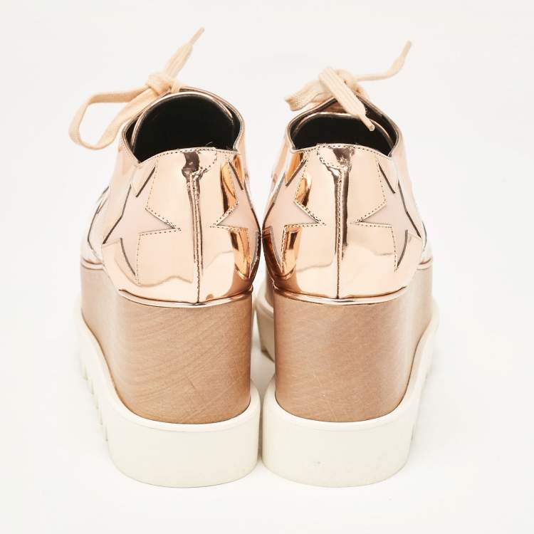 Pre Owned Stella McCartney Rose Gold Faux Leather Elyse Star Platform Sneakers Size 35