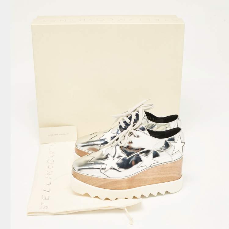 Pre Owned Stella McCartney Silver Faux Leather Elyse Star Platform Sneakers Size 35