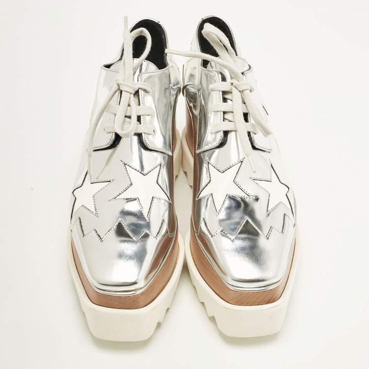 Pre Owned Stella McCartney Silver Faux Leather Elyse Star Platform Sneakers Size 35