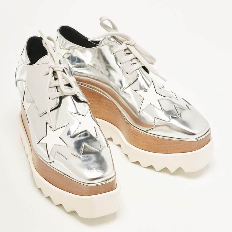 Pre Owned Stella McCartney Silver Faux Leather Elyse Star Platform Sneakers Size 35
