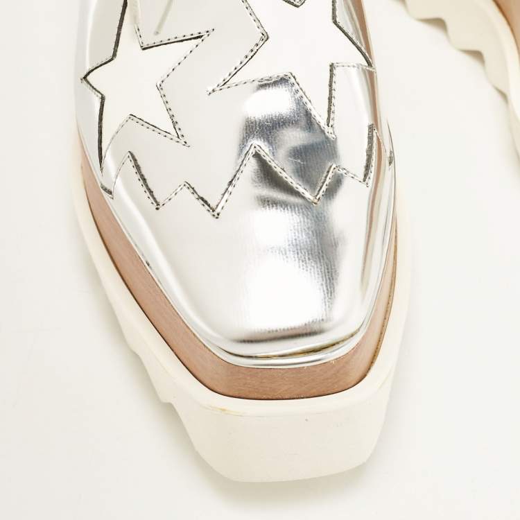 Pre Owned Stella McCartney Silver Faux Leather Elyse Star Platform Sneakers Size 35