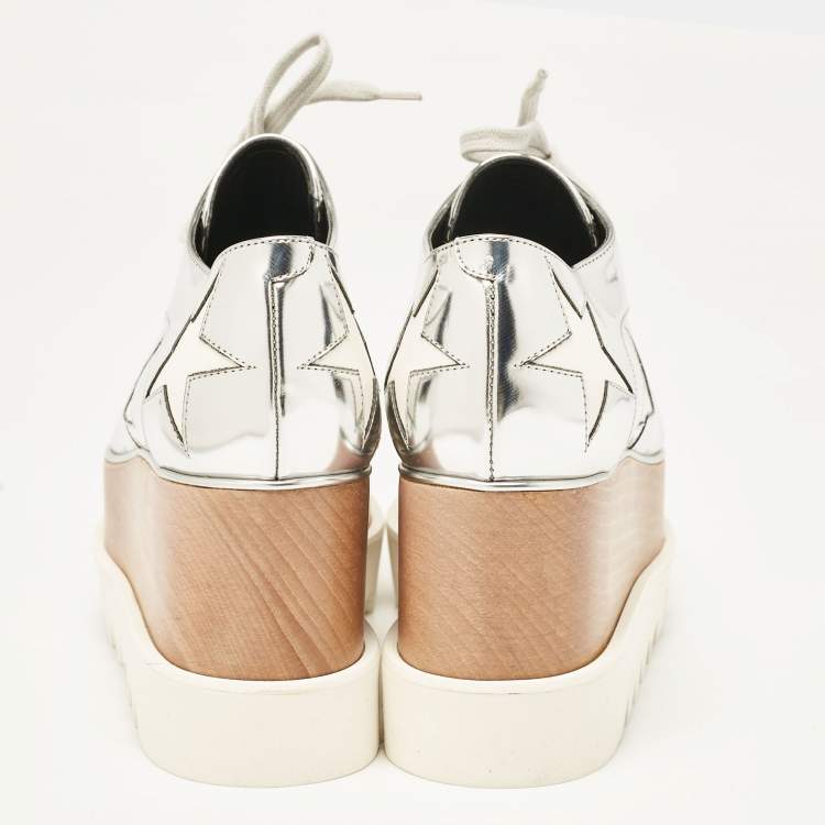 Pre Owned Stella McCartney Silver Faux Leather Elyse Star Platform Sneakers Size 35