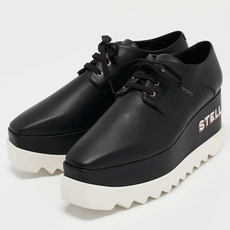 Pre Owned Stella McCartney Black Faux Leather Elyse Platform Sneakers Size 39.5