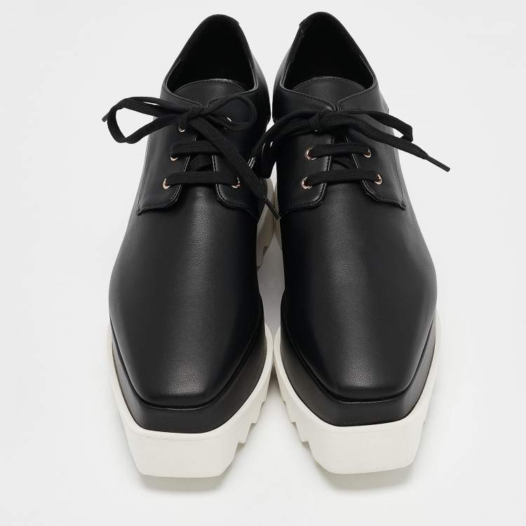 Pre Owned Stella McCartney Black Faux Leather Elyse Platform Sneakers Size 39.5