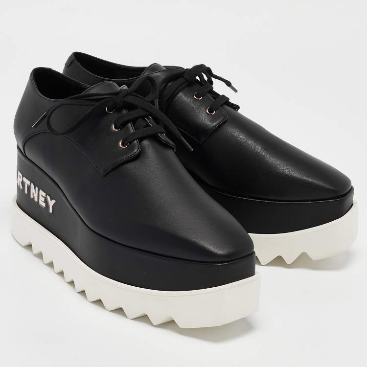 Pre Owned Stella McCartney Black Faux Leather Elyse Platform Sneakers Size 39.5