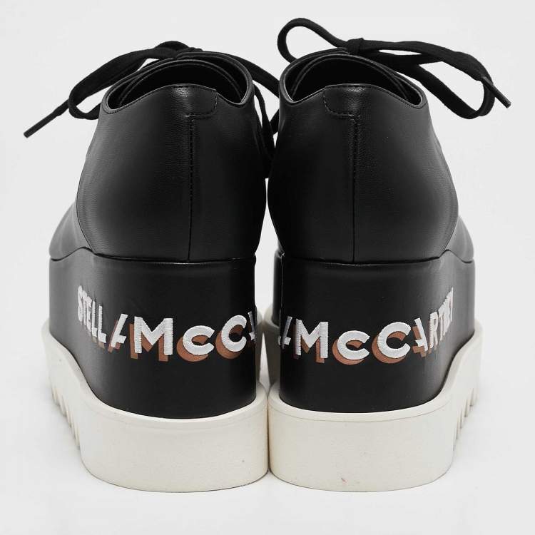 Pre Owned Stella McCartney Black Faux Leather Elyse Platform Sneakers Size 39.5
