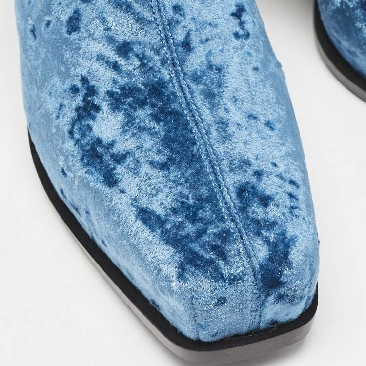 Pre Owned Stella McCartney Blue Velvet Groove Ankle Boots Size 37