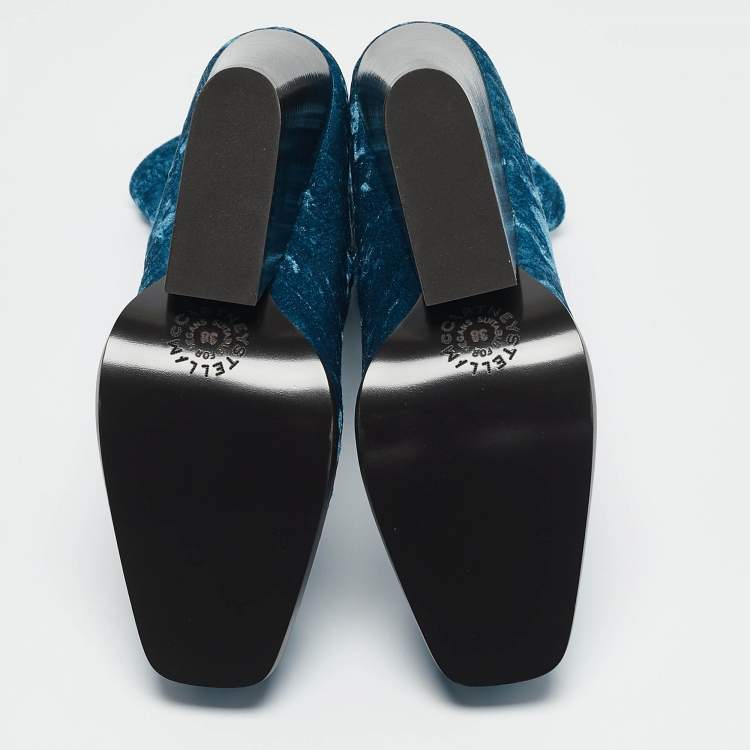 Pre Owned Stella McCartney Blue Velvet Cowboy Crushed Ankle Length Boots Size 38