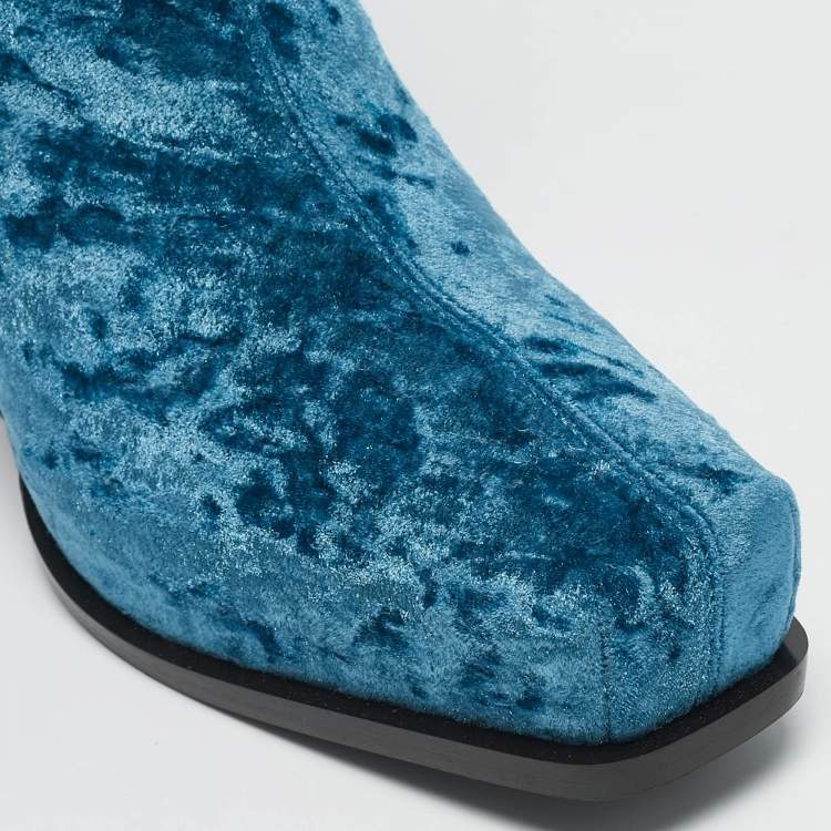 Pre Owned Stella McCartney Blue Velvet Cowboy Crushed Ankle Length Boots Size 38