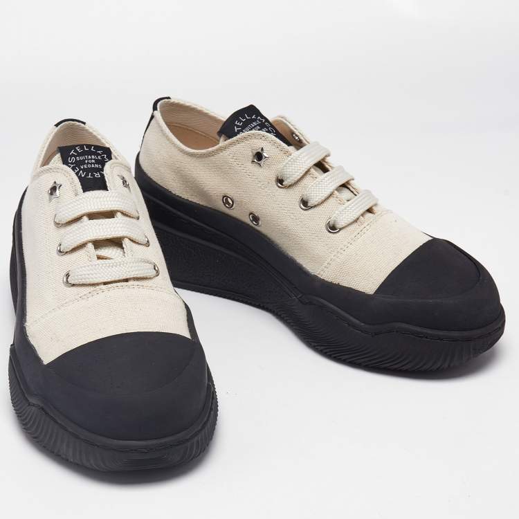 Pre Owned Stella McCartney Beige/Black Canvas Platform Sneakers Size 37