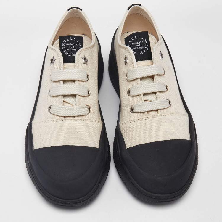 Pre Owned Stella McCartney Beige/Black Canvas Platform Sneakers Size 37