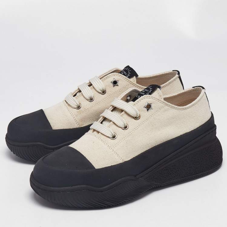 Pre Owned Stella McCartney Beige/Black Canvas Platform Sneakers Size 37