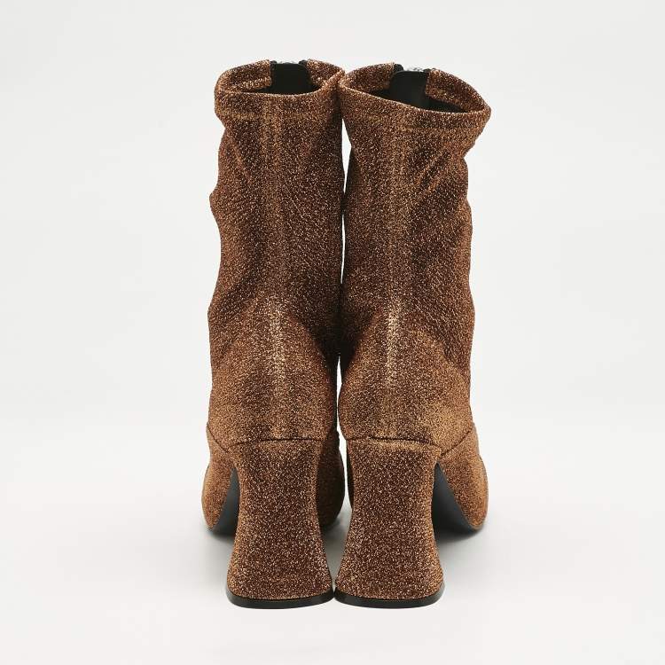Pre Owned Stella McCartney Copper Lurex Fabric Groove Ankle Length Boots Size 37