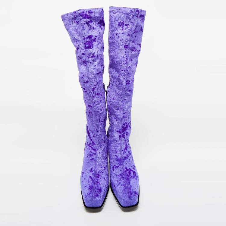 Pre Owned Stella McCartney Purple Velvet Velour Knee Length Boots Size 39