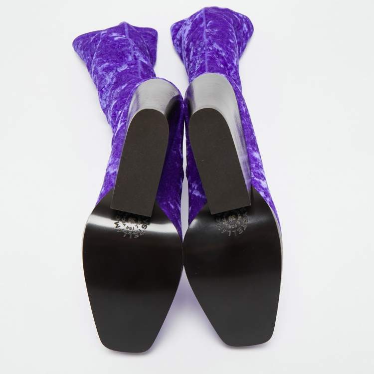 Pre Owned Stella McCartney Purple Velvet Velour Knee Length Boots Size 39