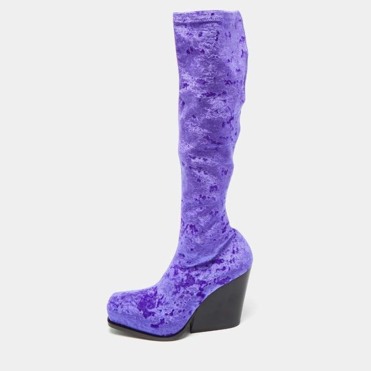 Pre Owned Stella McCartney Purple Velvet Velour Knee Length Boots Size 39