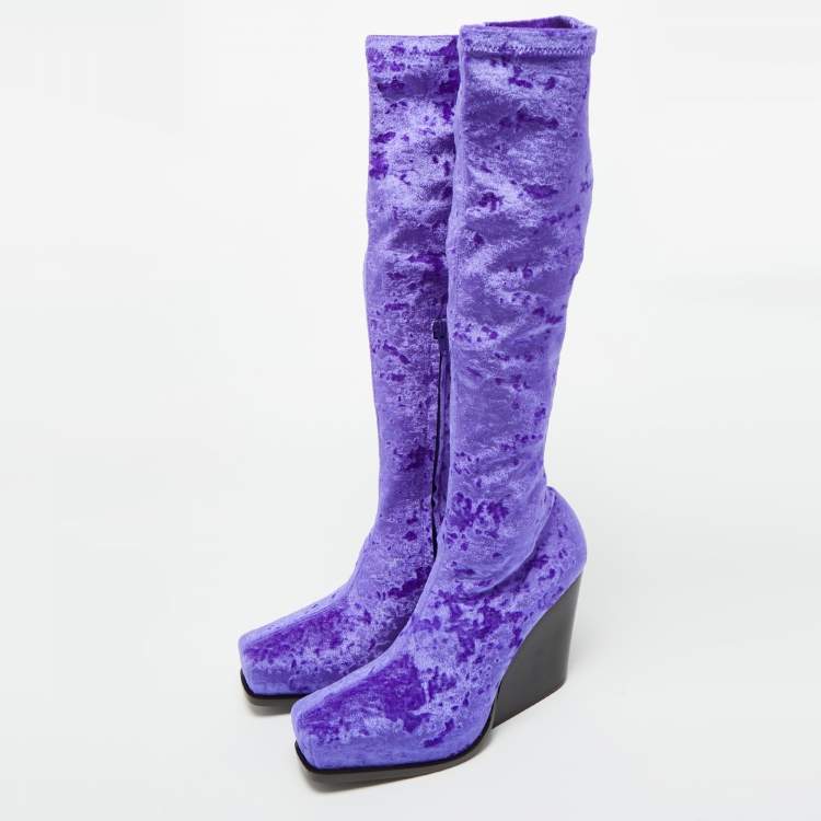 Pre Owned Stella McCartney Purple Velvet Velour Knee Length Boots Size 39