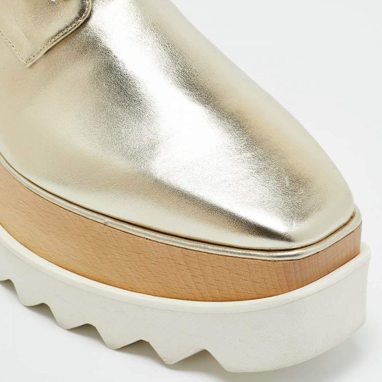 Pre Owned Stella McCartney Gold Faux Leather Elyse Sneakers Size 38