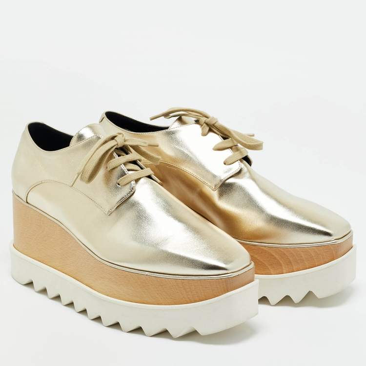 Pre Owned Stella McCartney Gold Faux Leather Elyse Sneakers Size 38