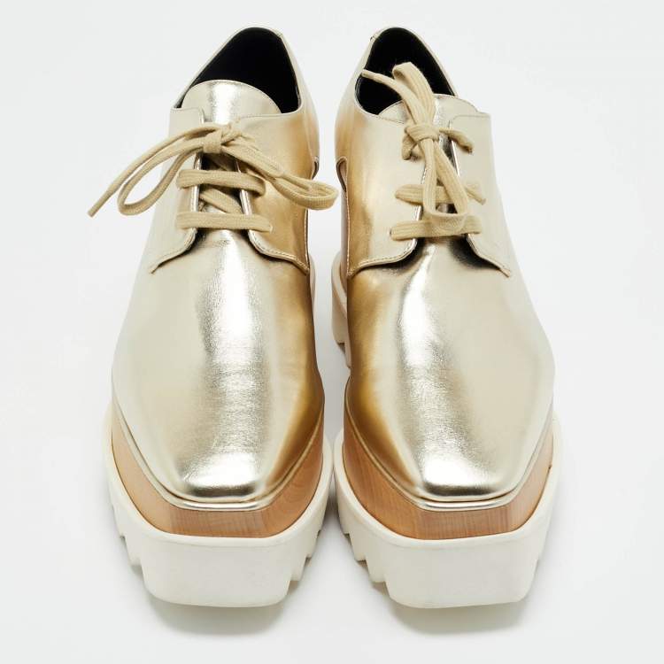 Pre Owned Stella McCartney Gold Faux Leather Elyse Sneakers Size 38