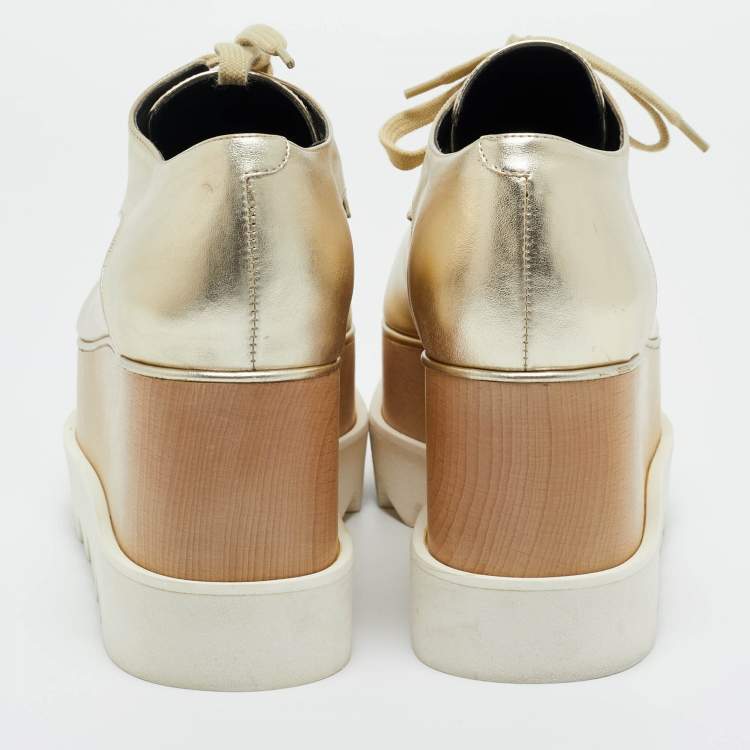 Pre Owned Stella McCartney Gold Faux Leather Elyse Sneakers Size 38