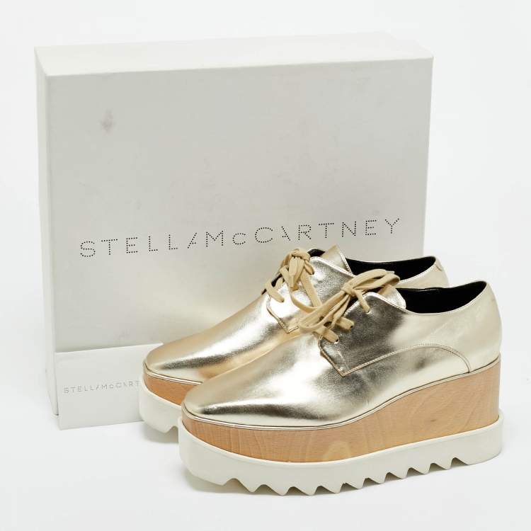 Pre Owned Stella McCartney Gold Faux Leather Elyse Sneakers Size 38