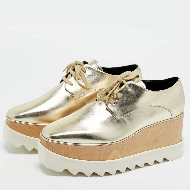 Pre Owned Stella McCartney Gold Faux Leather Elyse Sneakers Size 38