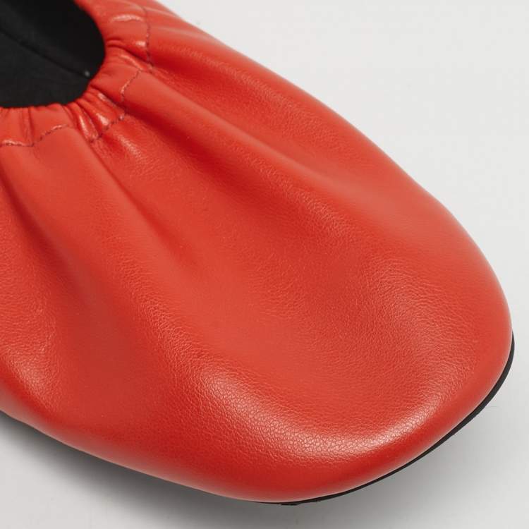 Pre Owned Stella McCartney Orange Faux Leather Falabella Soft Ballet Flats Size 37