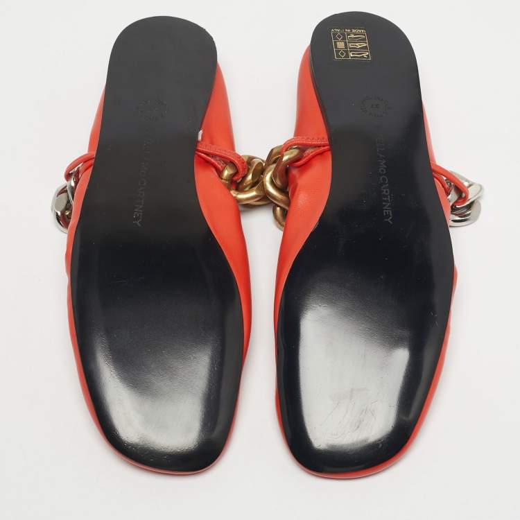Pre Owned Stella McCartney Orange Faux Leather Falabella Soft Ballet Flats Size 37