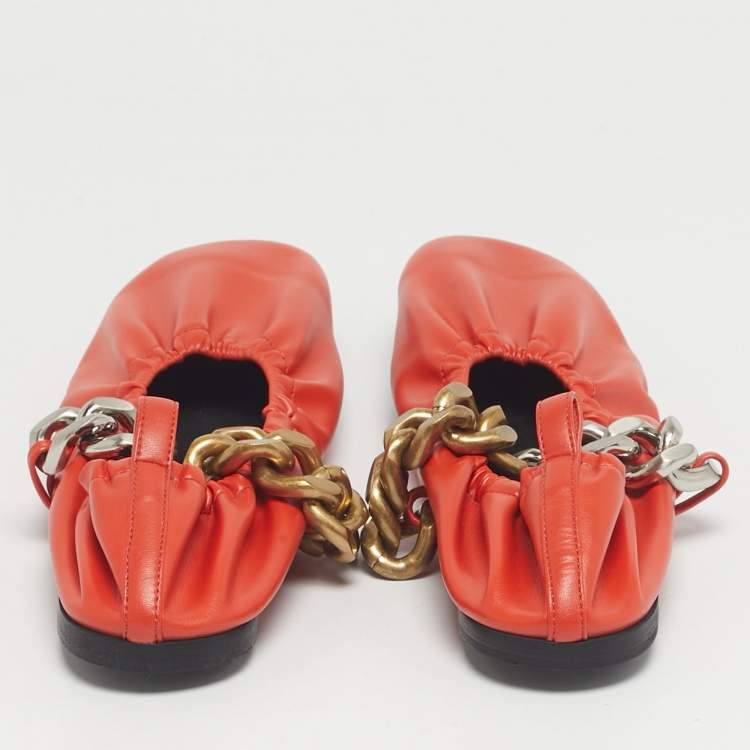 Pre Owned Stella McCartney Orange Faux Leather Falabella Soft Ballet Flats Size 37