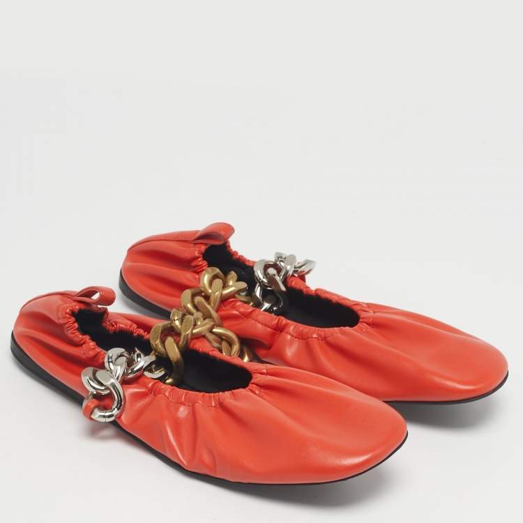 Pre Owned Stella McCartney Orange Faux Leather Falabella Soft Ballet Flats Size 37