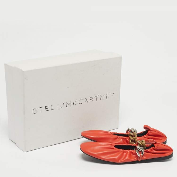 Pre Owned Stella McCartney Orange Faux Leather Falabella Soft Ballet Flats Size 37