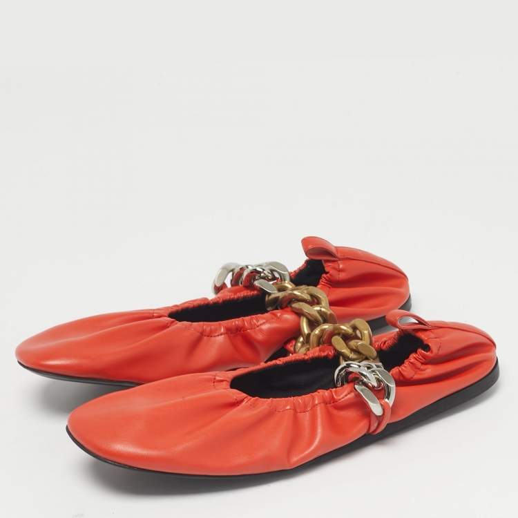 Pre Owned Stella McCartney Orange Faux Leather Falabella Soft Ballet Flats Size 37