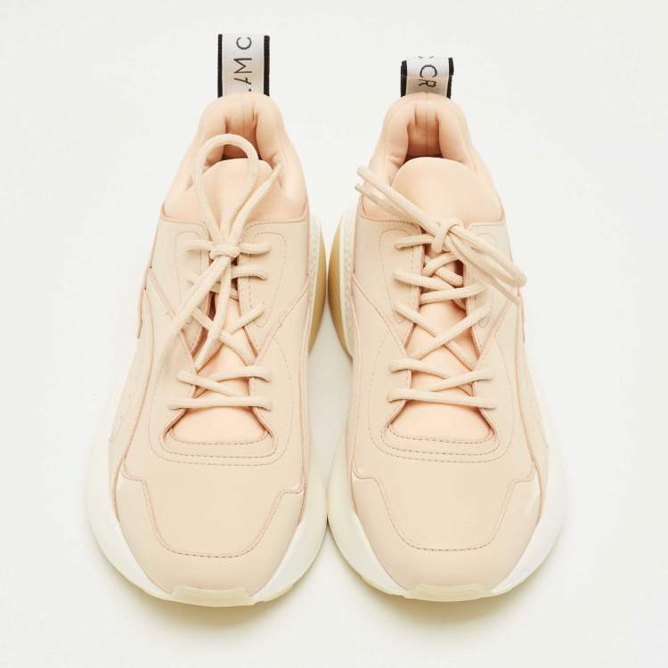 Pre Owned Stella McCartney Cream/White Fabric and Faux Leather Eclypse Lace Up Sneakers Size 39