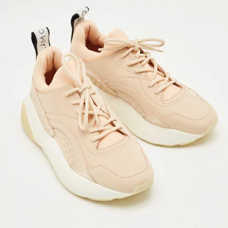 Pre Owned Stella McCartney Cream/White Fabric and Faux Leather Eclypse Lace Up Sneakers Size 39