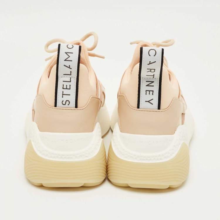 Pre Owned Stella McCartney Cream/White Fabric and Faux Leather Eclypse Lace Up Sneakers Size 39