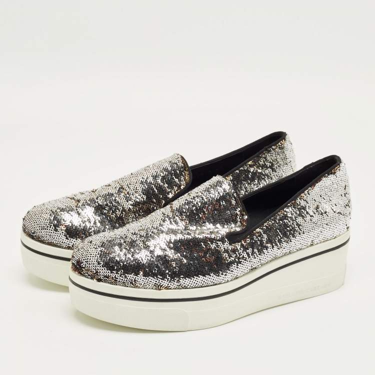 Pre Owned Stella McCartney Gold/Silver Sequin Binx Sneakers Size 40