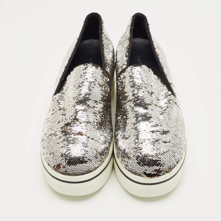 Pre Owned Stella McCartney Gold/Silver Sequin Binx Sneakers Size 40