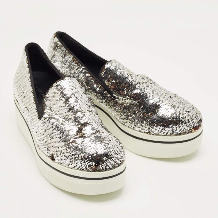 Pre Owned Stella McCartney Gold/Silver Sequin Binx Sneakers Size 40