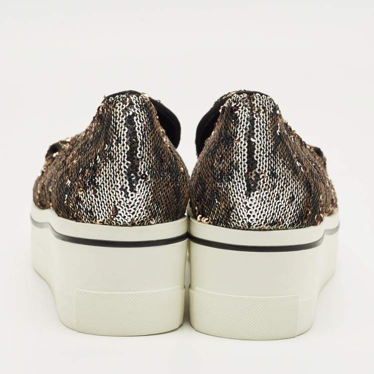 Pre Owned Stella McCartney Gold/Silver Sequin Binx Sneakers Size 40