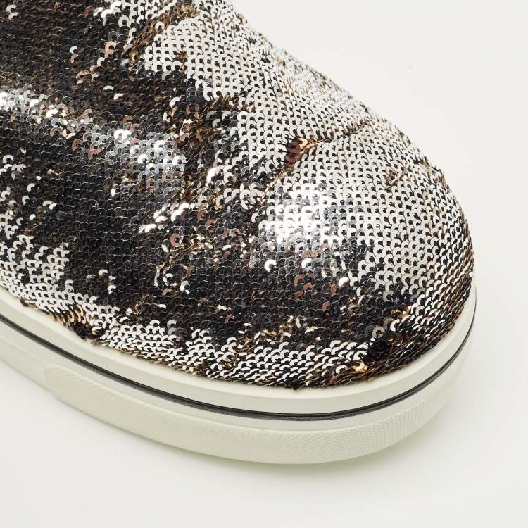 Pre Owned Stella McCartney Gold/Silver Sequin Binx Sneakers Size 40