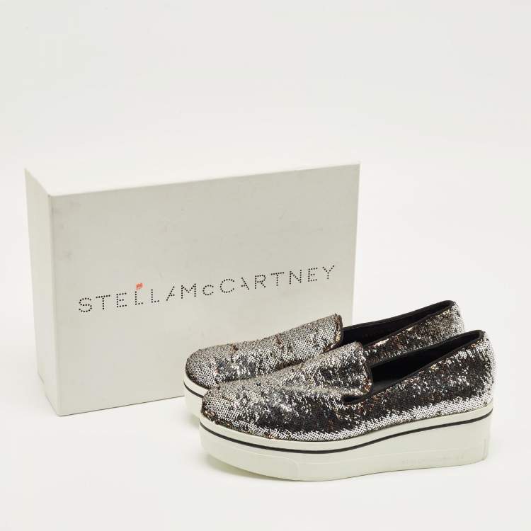 Pre Owned Stella McCartney Gold/Silver Sequin Binx Sneakers Size 40