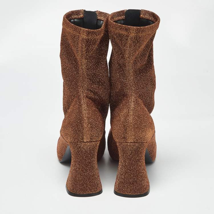 Pre Owned Stella McCartney Brown Lurex Fabric Groove Ankle Boots Size 37.5