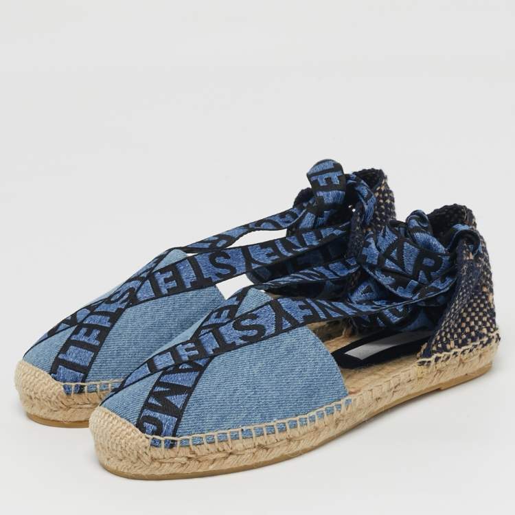 Pre Owned Stella McCartney Gaia Size 36 Blue/Black Denim and Fabric Ankle Tie Espadrille Flats