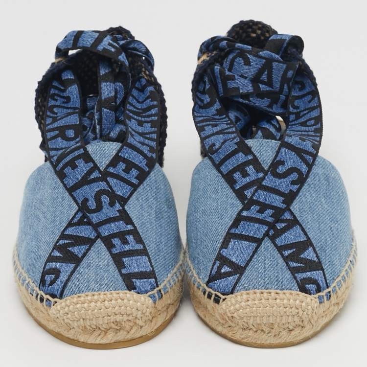 Pre Owned Stella McCartney Gaia Size 36 Blue/Black Denim and Fabric Ankle Tie Espadrille Flats