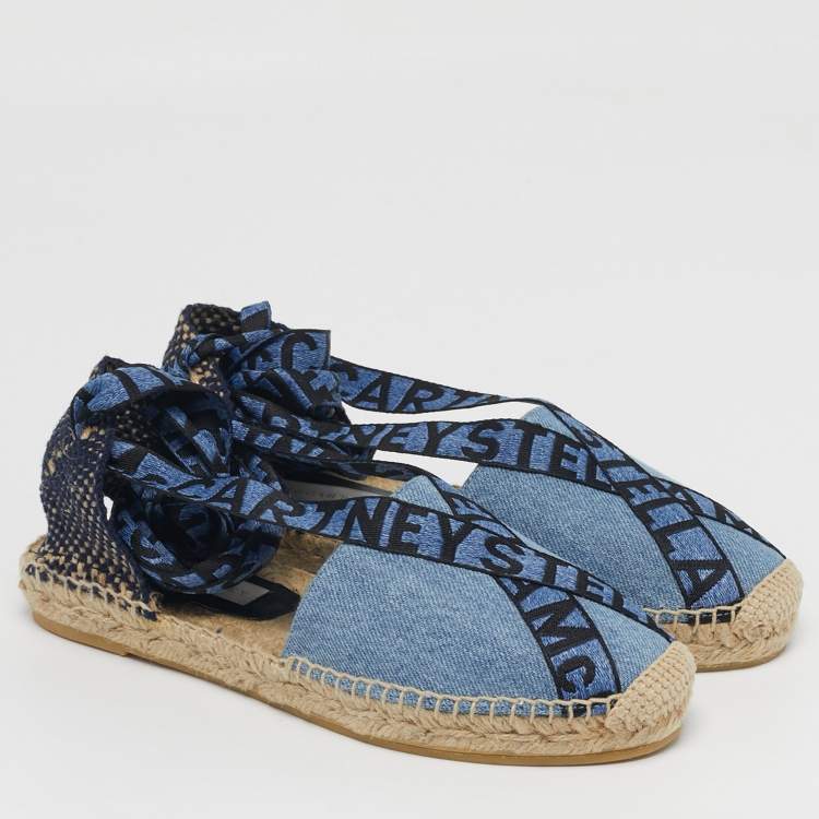 Pre Owned Stella McCartney Gaia Size 36 Blue/Black Denim and Fabric Ankle Tie Espadrille Flats