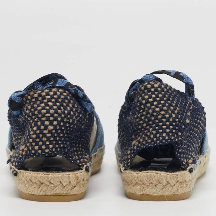 Pre Owned Stella McCartney Gaia Size 36 Blue/Black Denim and Fabric Ankle Tie Espadrille Flats