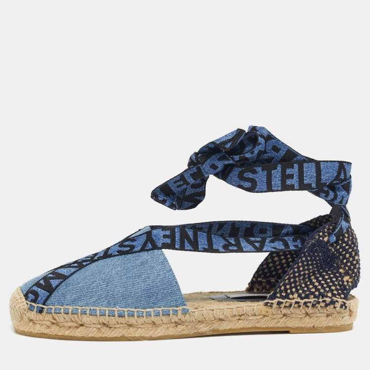 Pre Owned Stella McCartney Gaia Size 36 Blue/Black Denim and Fabric Ankle Tie Espadrille Flats